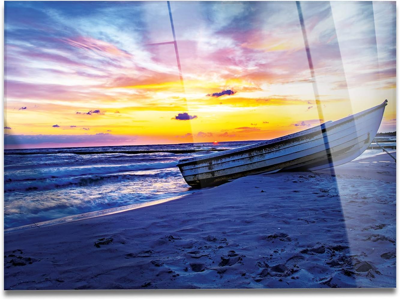 Giallobus - Image already framed - Print on Acrylic Plexiglass - Sunset with boat by the sea - Modern paintings in for home design furniture - various XXL formats - 70x50 cm