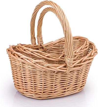 woodluv Storage Baskets Set of 2 Boat Shaped Wicker Natural