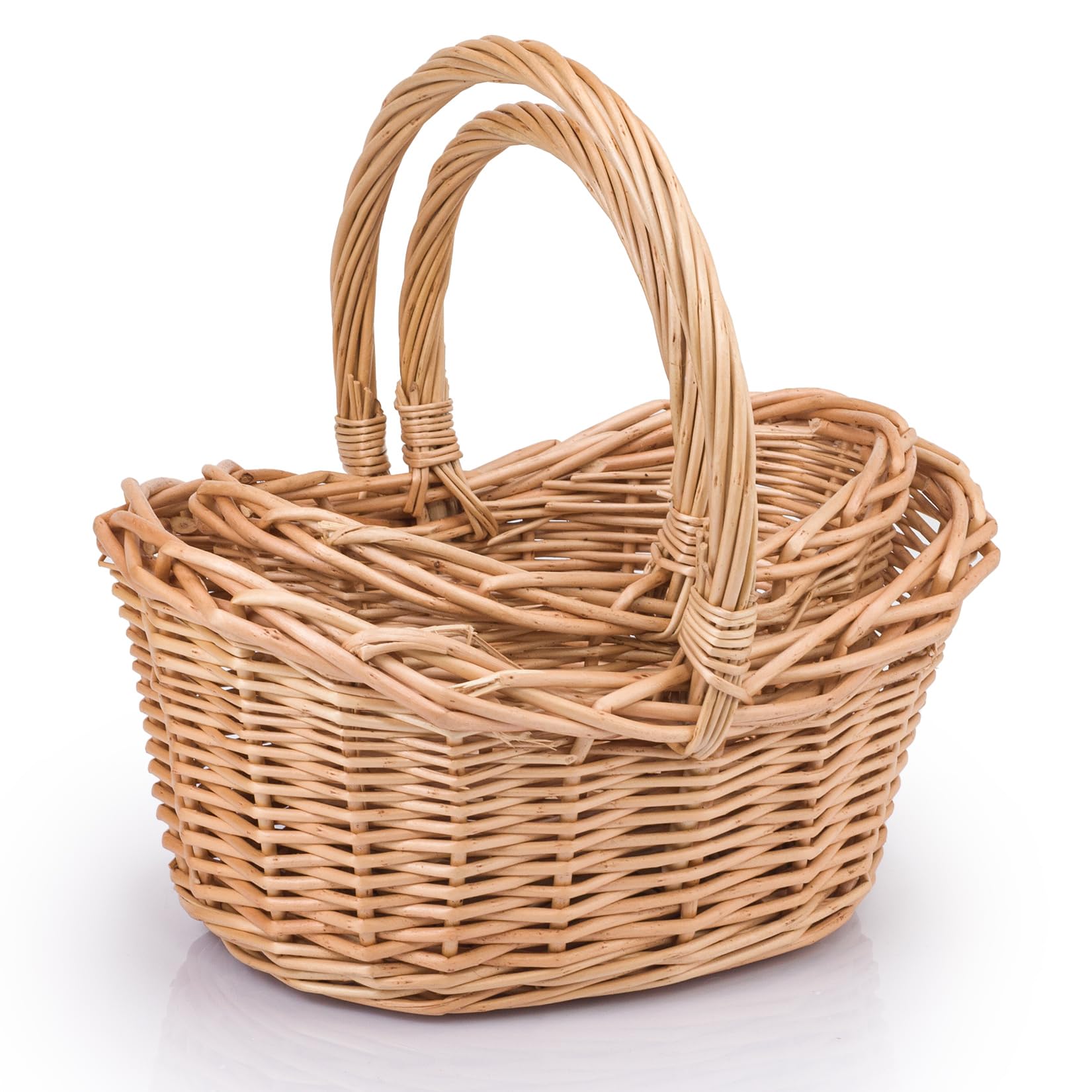 Woodluv Storage Baskets Set of 2, Boat Shaped Wicker Woven Wedding, Flower Girls, Easter, Display & Gift Hamper Basket, Natural