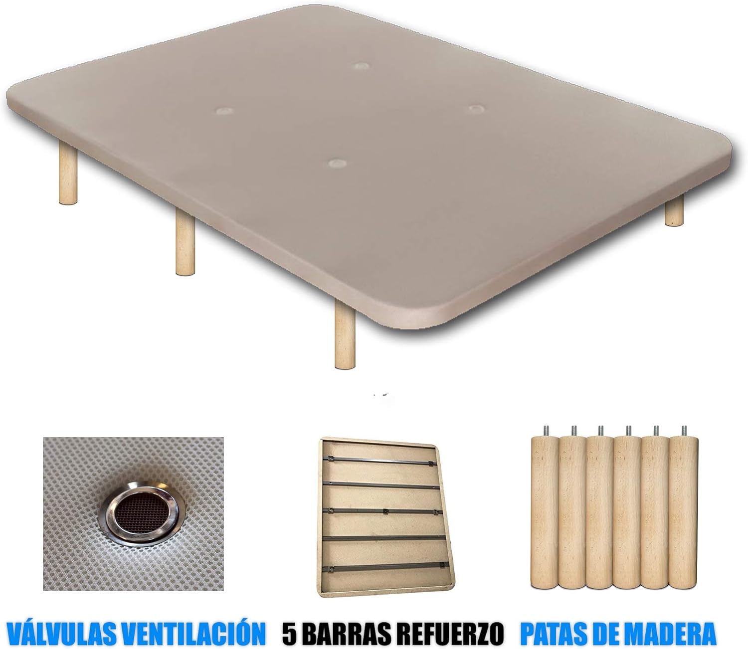 Duérmete Online Base Tapizada 3D Reforzada con 5 Barras de Refuerzo y