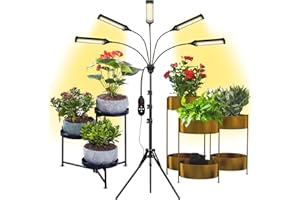 Grow Lights for Indoor Plants, Aukphie Full Spectrum led Grow Light with Stand, Auto On/Off Timing 3/6/9/12/15/18H & 10 Brightness Levels (5 Light Heads)