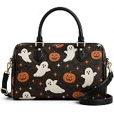 Tarvione Halloween Purses for Women Pumpkin Ghost Barrel Satchel Bag | Halloween Themed, Summerween, Spooky, Fun, Cute, Ghost Pumpkin Print, Top Handle, Crossbody Shoulder Strap, Barrel Shape