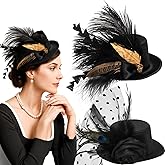 Eorbow 2 Pack Mini Top Hats, Fascinator Top Headband for Women, Vintage 1920s Tiny Feather Top Hat for Halloween, Cosplay Costume Party, Derby Tea Party, 2 Styles, Black