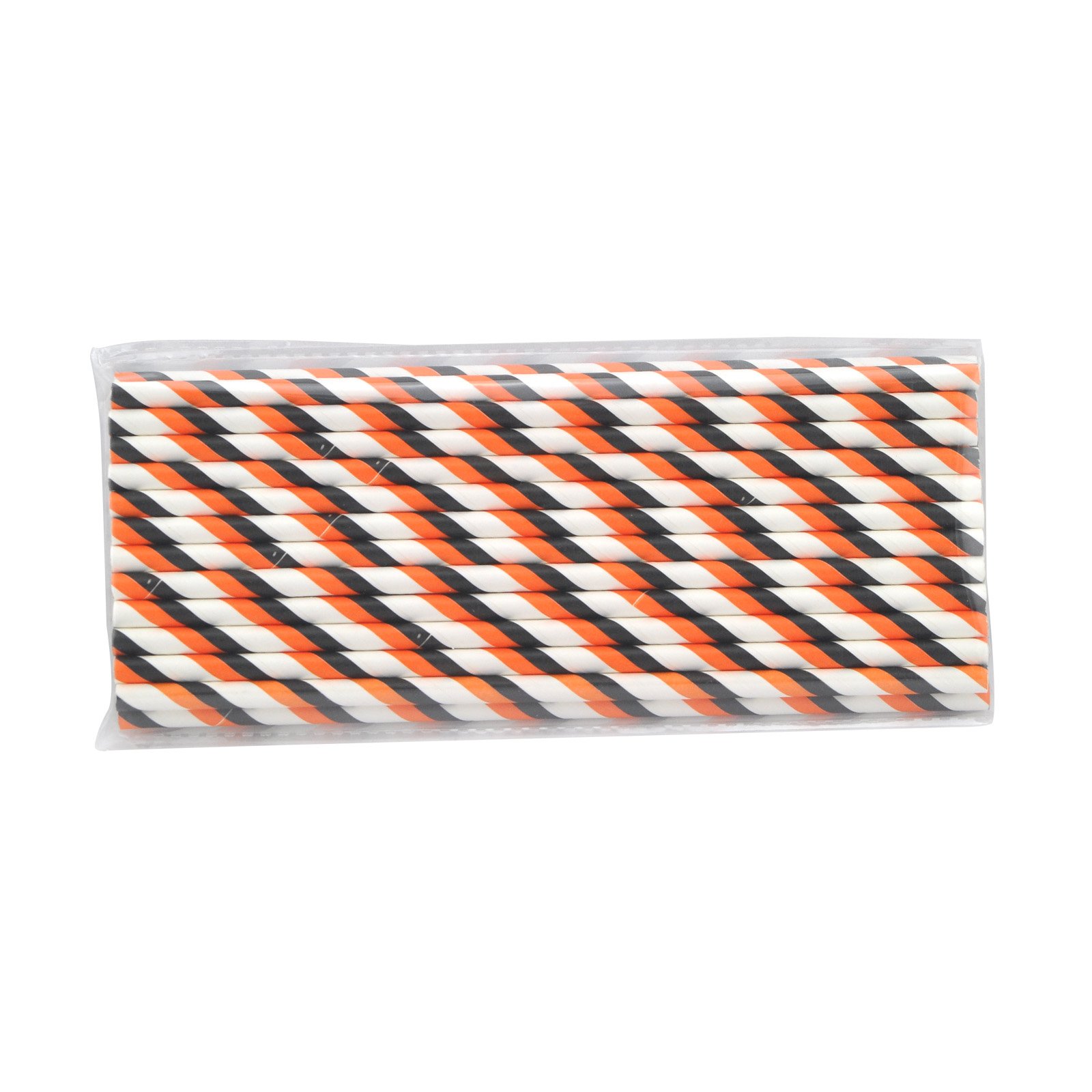 Zinnor Paper Stripe Straws,25 Pcs Paper Drinking Straws for Birthday Festival Party Table Decorations (Orange Black)