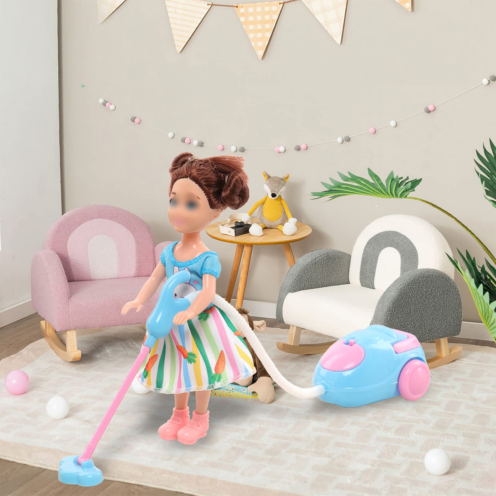 Miunana 16 Pcs 6 inch Doll Clothes and Accessories Dollhouse Furniture Housework Cleaning Tools Mini Dollhouse Cleaning Supplies for 5.3-6 inch Girl Doll