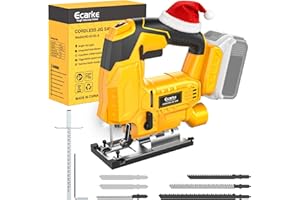 Ecarke Cordless Jig Saw Compatible With Dewalt 20V Max Battery (Only Tool), 4 Orbital Sets, 6 Speeds Dial Control, Dust-Blowing, ±45° Bevel Cuts, LED Light and 6PCS Blades For Cutting