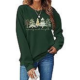 HQP Christmas Sweatshirts Women: Merry and Bright Shirts Christmas Tree Graphic Long Sleeve Shirt Xmas Holiday Pullover Tops