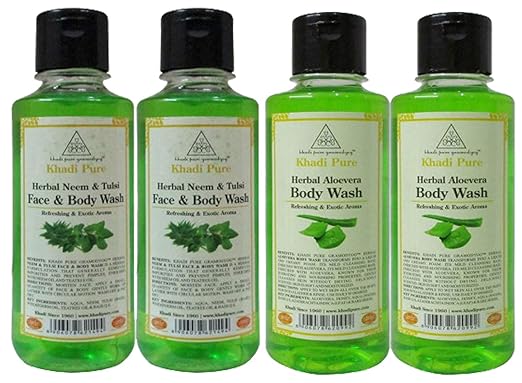 Khadi Pure Aloevera & Neem Tulsi Body Wash, 210 ml (Pack of 4)