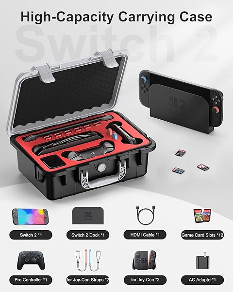 STARTRC GAMES HARD CARRYING CASE FOR NINTENDO SWITCH 2, PROFESSIONAL DELUXE IP67 WATERPROOF, SOFT LINING HARD TRAVEL CASE FOR NINTENDO SWITCH 2 CONSOLE PRO CONTROLLER & ACCESSORIES (BLACK & WHITE)
