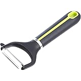 Amazon Basics Serrated Y-Peeler with Protective Cover, Soft Grip Handle, Grey and Green