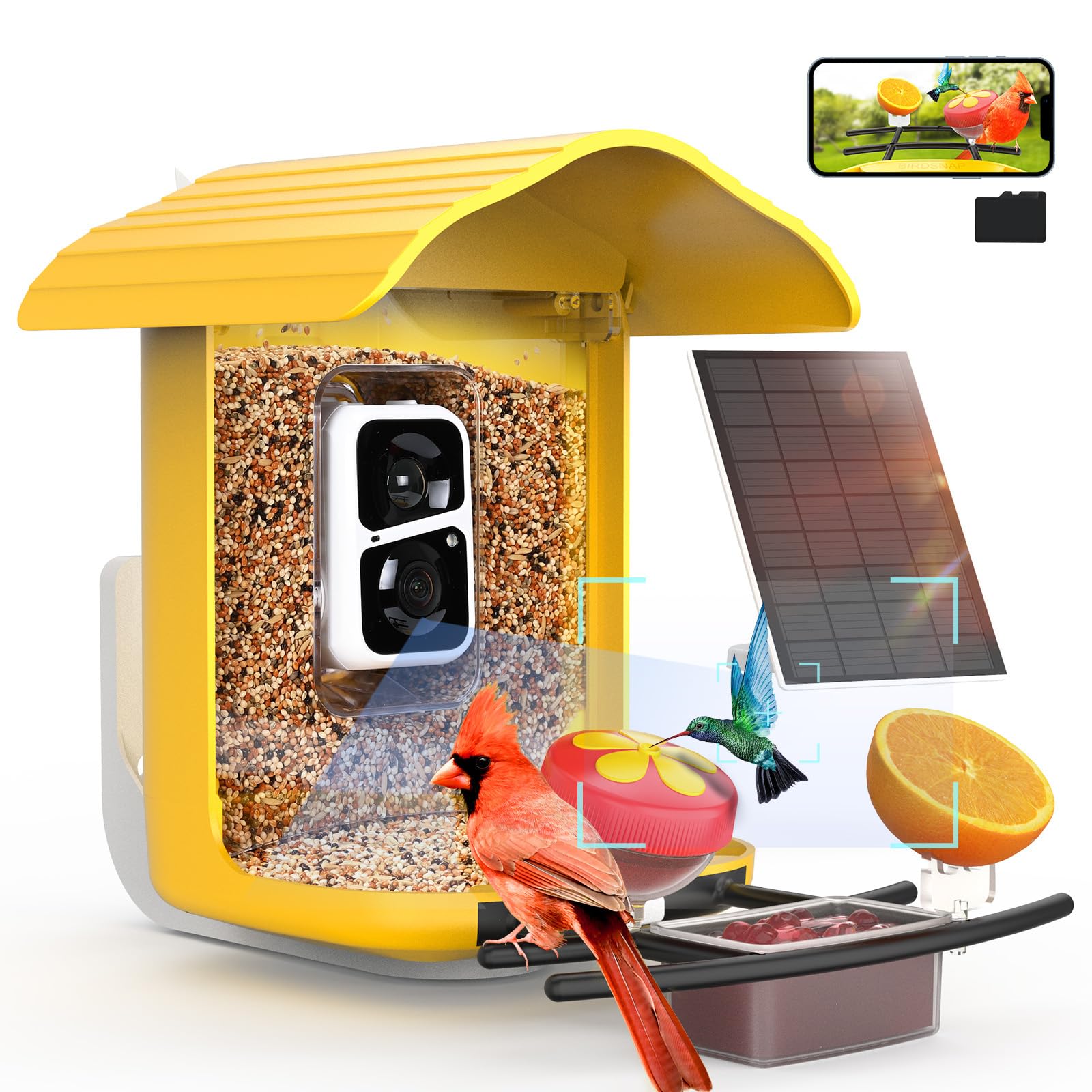 birdsnap® PAV- Smart Bird Feeder with Camera Solar Powered, 64GB Card & 2K HD Record Video Bird Camera Live with 5 DIY Add-ons, AI Identify Auto Capture, Ideal Gift for Birds Lover Image
