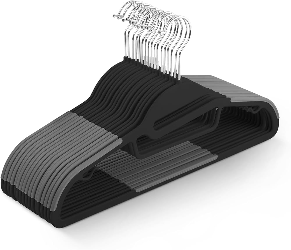 KEPLIN 20-Pack Non Slip Hangers with 360 Swivel Tie Organizer Slimline Black