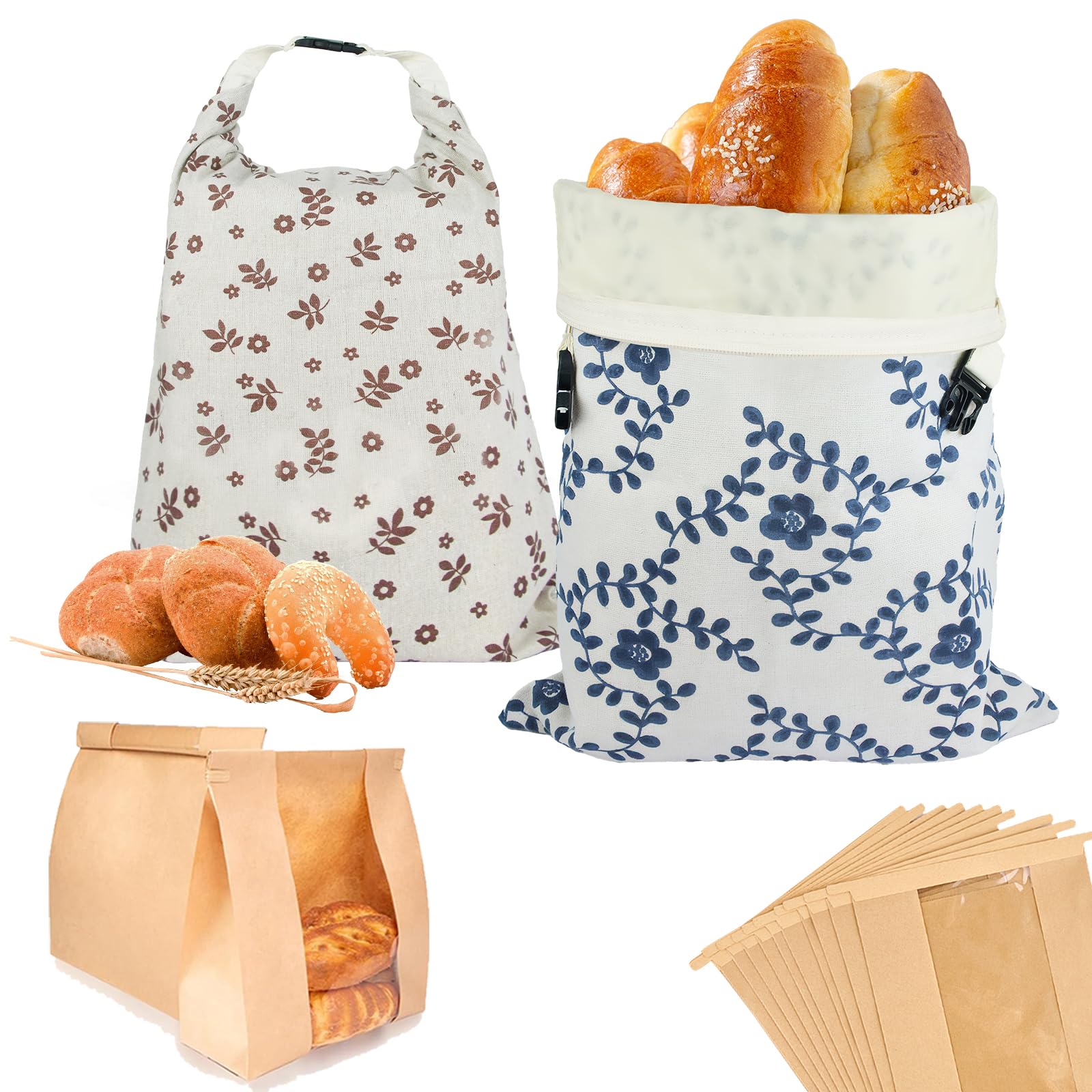 Photo 1 of ***ONLY ONE*** ***VERY USED*** Reusable Bread Bags for Homemade Bread Sourdough, 2 Pack XL Bread Bag with Zipper, 10 Pcs Large Paper Bags with Window, Beeswax-Lined Cotton Storage Bags to Keep Fresh, Freezer Safe Eco-Friendly