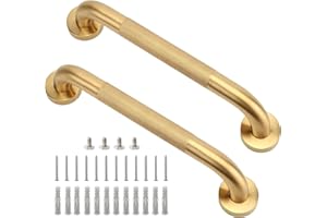 Rackickyer Shower Grab Bar, 2 Pack 12 Inch Gold Bathroom Grab Bar, 1.25" Diameter 304 Stainless Steel Anti-Slip Grab Bars for Bathtubs and Showers, Handicap Shower Grab Bar for Seniors Elderly