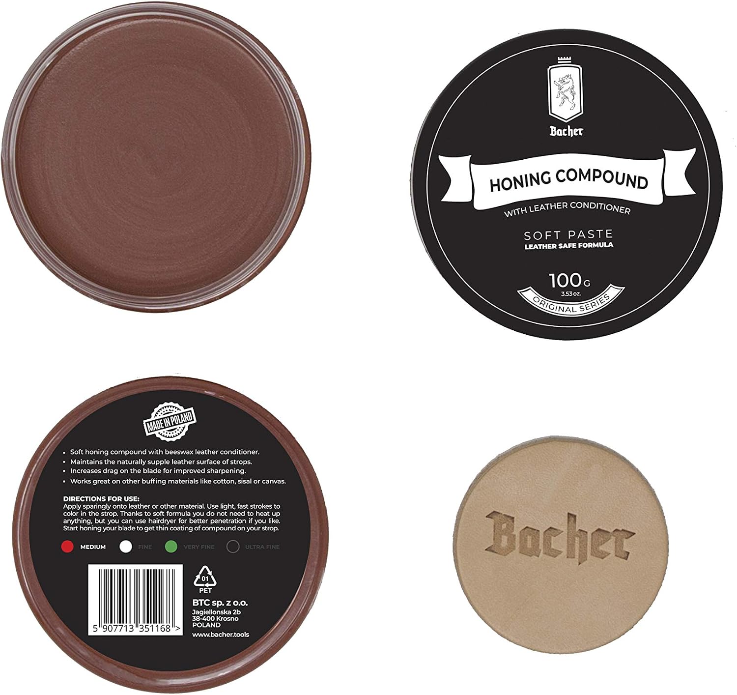Bacher Honing Compound 100g, Medium, for Polishing and Stropping Knife, Leather Strop Sharpening Compounds - Image 3