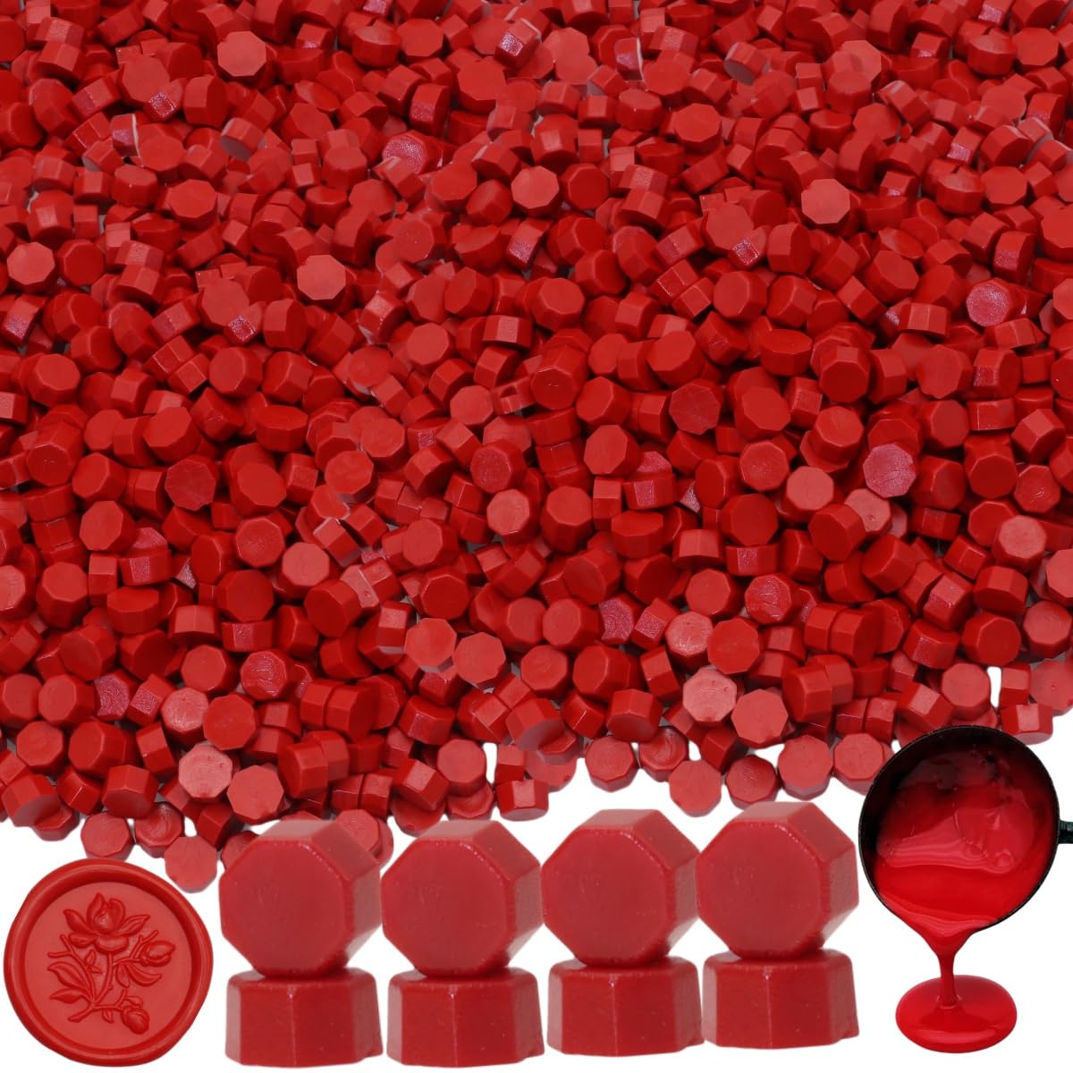 Sealing Wax Beads Kit - 600pcs Red Wax Sealing Beads for Wedding Invitations & Christmas Envelopes