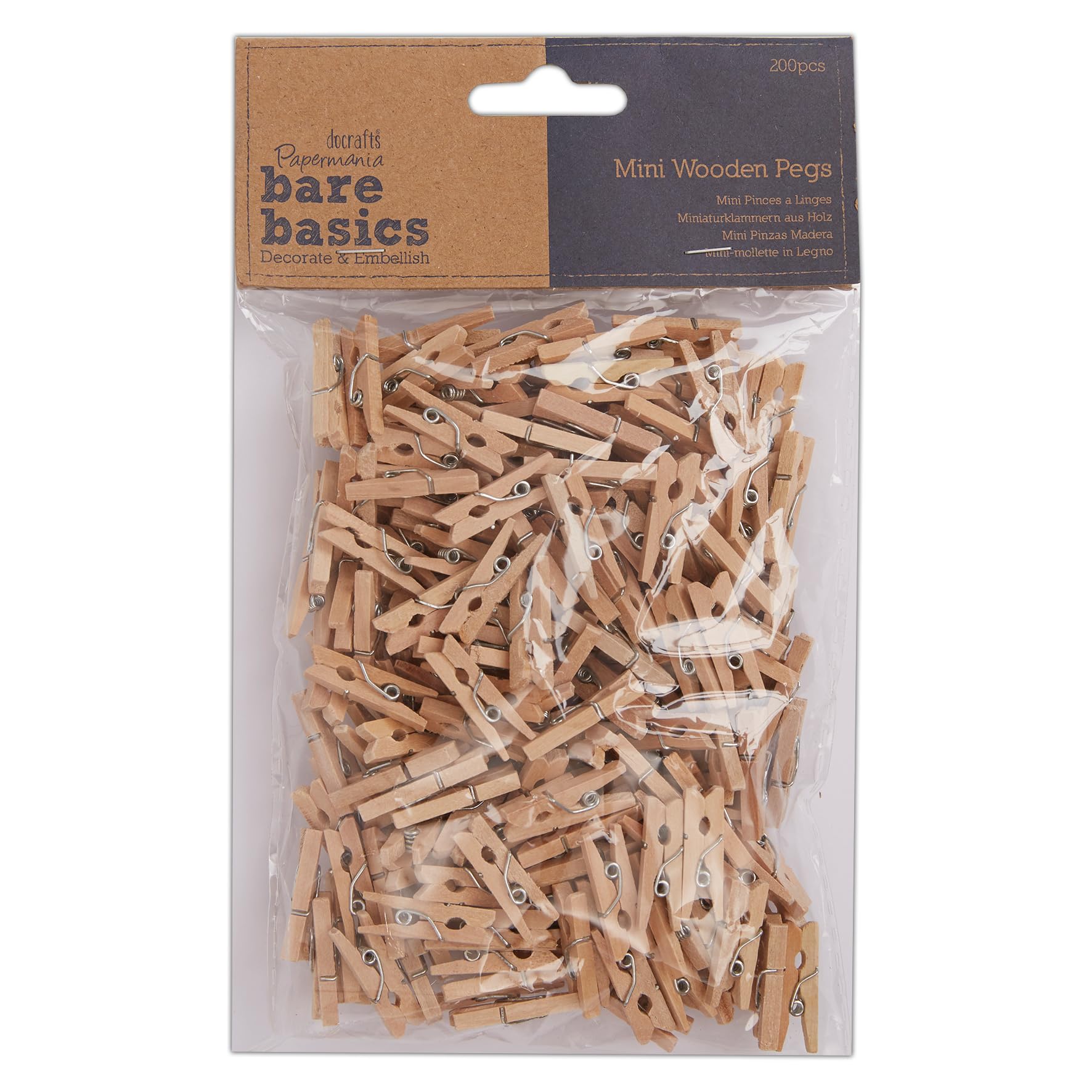 Papermania Wooden Natural Mini Pegs Pack Of 200, For Paper Craft, Decoration, Home Art Decor, Wedding, Tiny Craft Essentials — image 1
