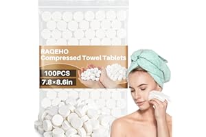 RAQEHO 100 Compressed Towel Tablets - Disposable Face Washcloths Fast Drying Lightweight for Adult Camping Hiking Facial Mini