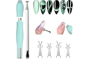 Plman 3 in 1 Heart Magnet for Cat Eye Gel Polish, Double-Head Flower Design Nail Magnetic Pen, Multifunctional Cat Eye Magnet for Nail, Cat Eye Nail Magnet with Rabbit-Shaped Nail Magnet Guides
