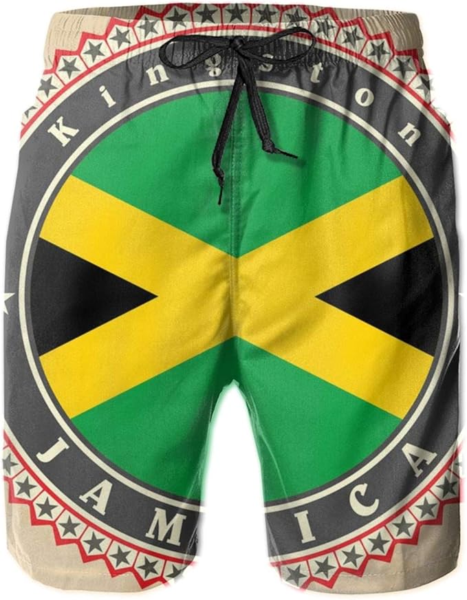 Mens 100 Polyester Vintage Jamaica Flag Swim Trunks, 3D