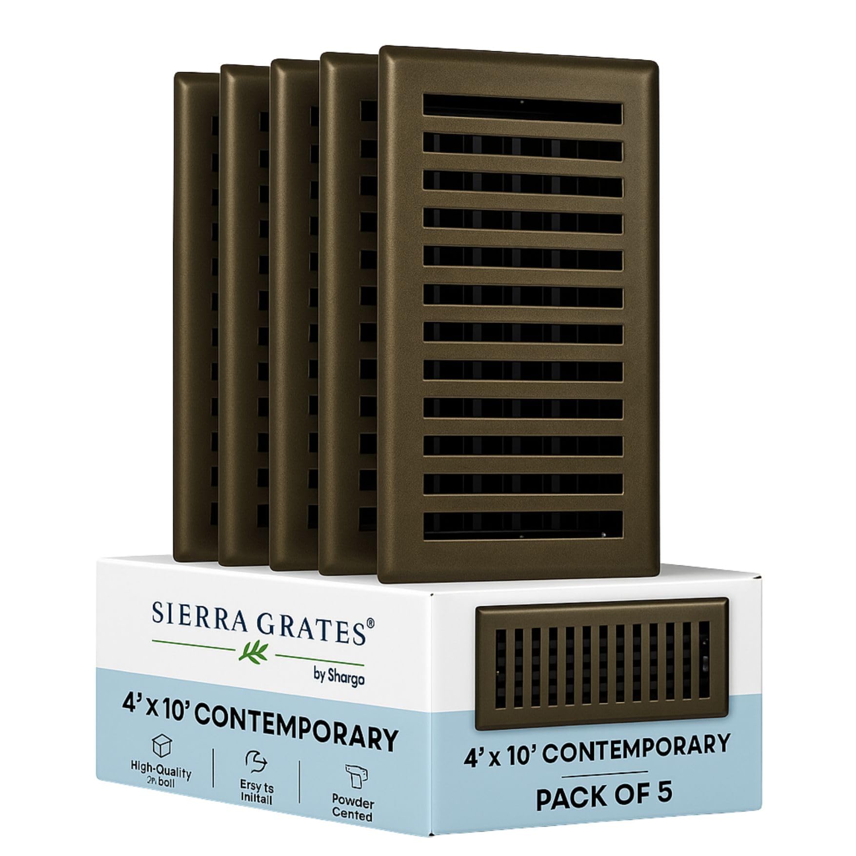 Photo 1 of Sierra Grates 4" x 10" Contemporary Design Floor Register in Metallic Bronze Finish, Case of 5 | Vent Covers for Home Floor- Measure Duct Opening for Correct Air Vent Cover Size