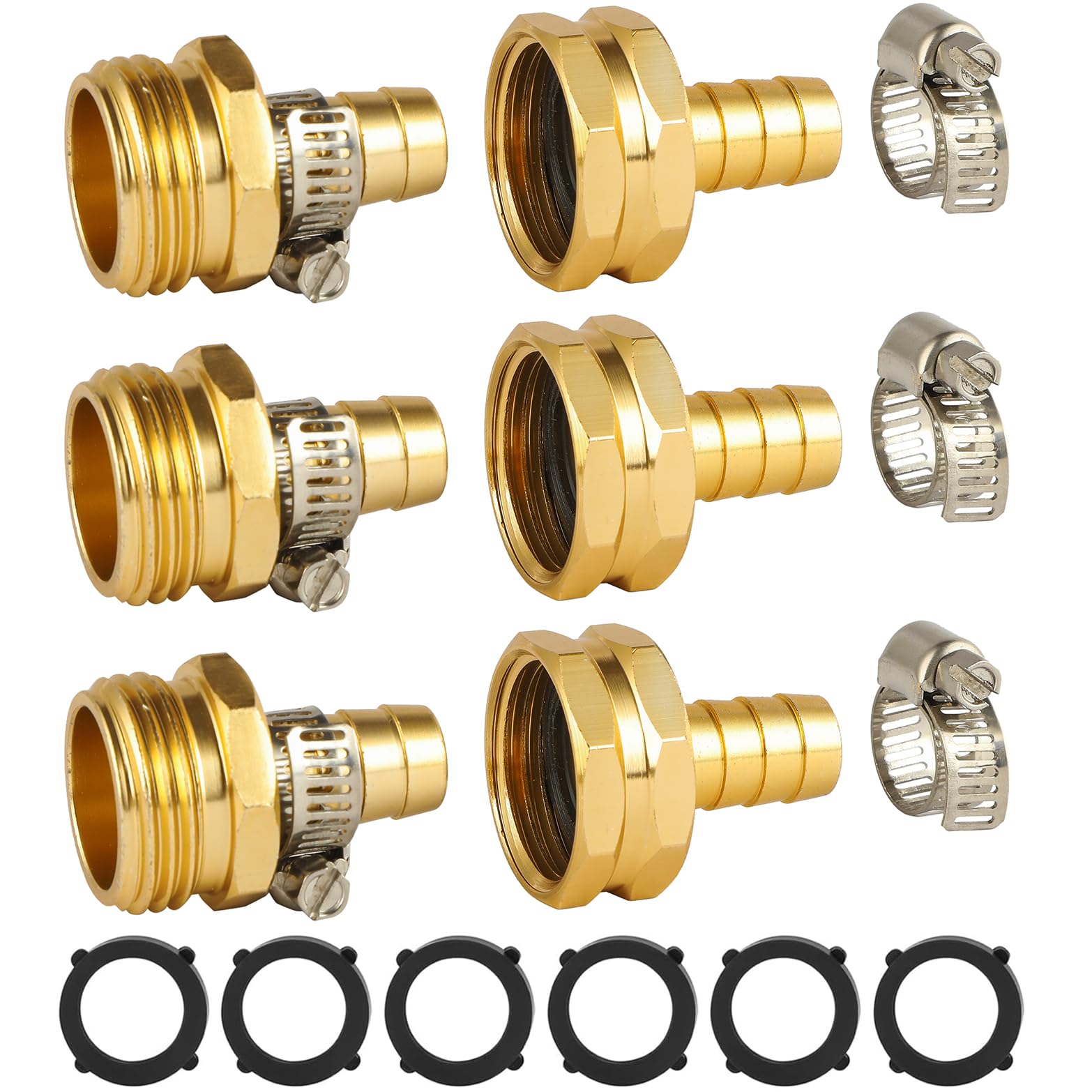 Photo 1 of 3 Set Garden Hose Repair Connector Kit with Clamps, Fit for 1/2" Garden Hose Fitting,1/2" Barb x 3/4" GHT Garden Hose Adapter/Fittings, Water Hose Repair Kit