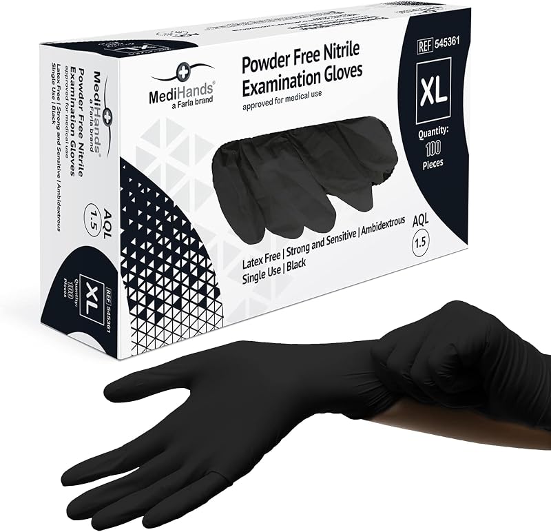 Farla Medical MediHands Disposable Nitrile Gloves Black 100 Count XL