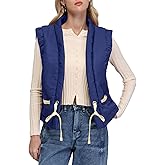 Locachy Womens Ribbon Tie Puffer Vest Warm Sleeveless Open Front Cropped Padded Outwear Vest