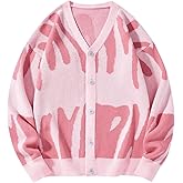 SweatyRocks Men's Y2K Long Sleeve Cardigan Sweater V Ncek Button Down Oversized Sweaters Unisex Casual Knitted Outerwear