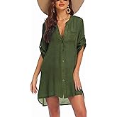 AI'MAGE Women's Swimsuit Cover Ups Shirt V-Neck Button Down Bathing Suit Coverups Beach Tunic Top S-3XL