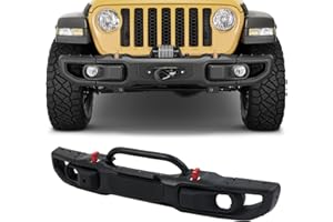 GENERIC Aluminum Front Bumper Compatible with 2018-2024 Jeep Wrangler JL Rubicon 2020-2025 Gladiator JT 10th Anniversary Style 2/4-door Models W/O Sensor Hole With Winch Mount Plate Steel Black Powder Coated