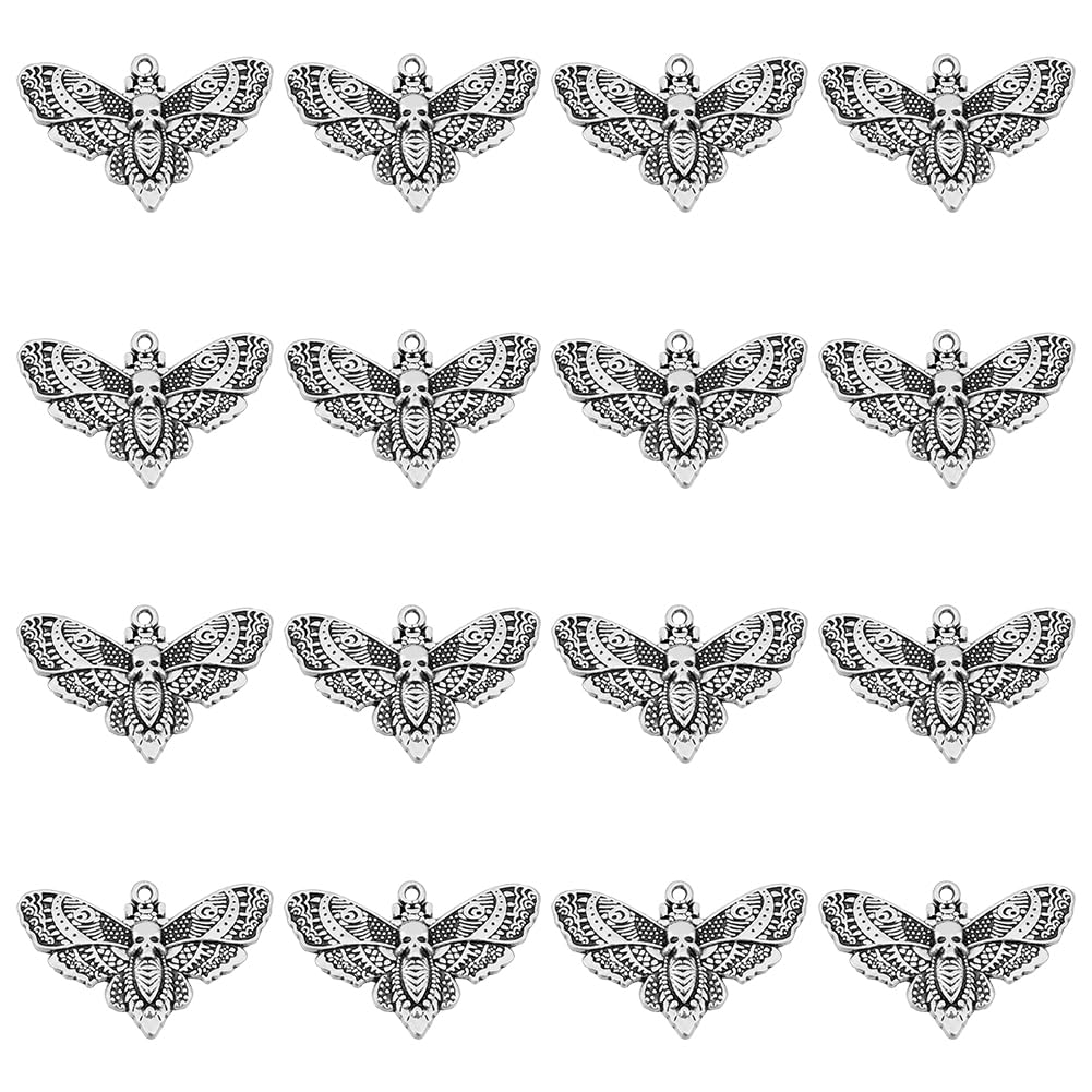 SUPERFINDINGS 30Pcs Alloy Butterfly with Skull Pendants Charms Antique Silver Tibetan Style Dangle Charms Vintage Earrings Necklaces Bracelets Charms for Jewelry Making 27x43x3mm Hole 2.3mm — image 1