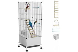 STILLCOVE Medium Flight Bird Cage, Black Parakeet Cages with Rolling Stand & Wheels, Wide Birdcage for Parrots Cockatiels Conure Budgie Canary Finch Lovebird