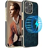 LOHASIC Compatible with MagSafe for iPhone 16 Pro Case, Classic Leather Slim Luxury Business PU Non-Slip Grip Shockproof Bumper Full Body Protective Cover Phone Case for iPhone 16 Pro 6.3" 2024 - Blue