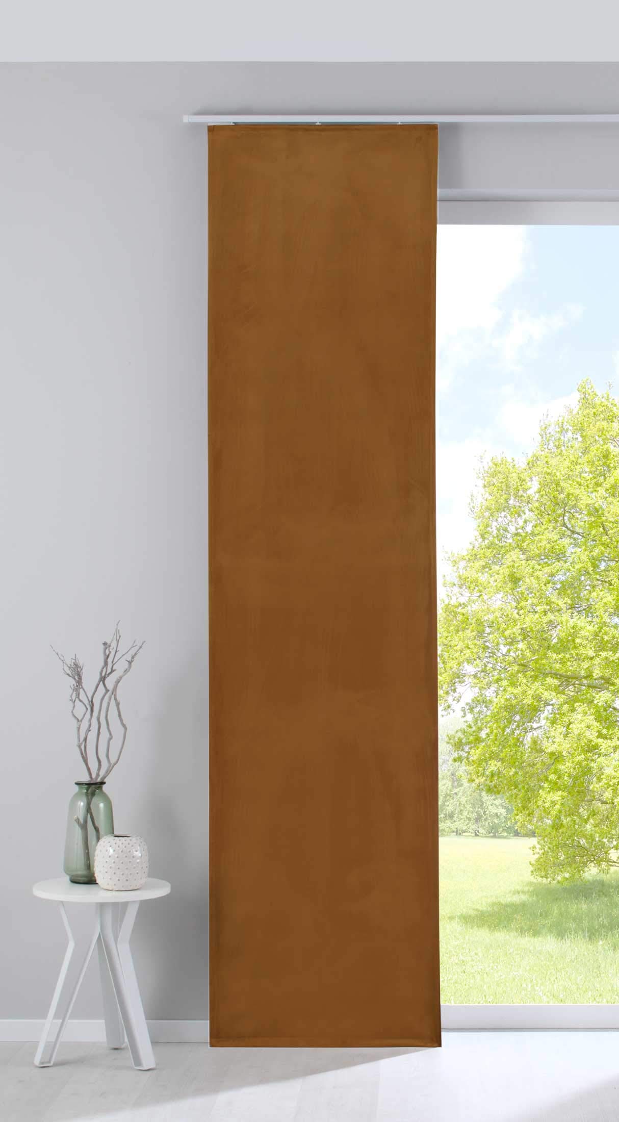 Gardinenbox Milano Blackout Panel Curtain Sliding Curtain Velvet Opaque Blackout Panel Carrier Weighted Bar 100% Polyester Mustard H 245 x W 60 cm