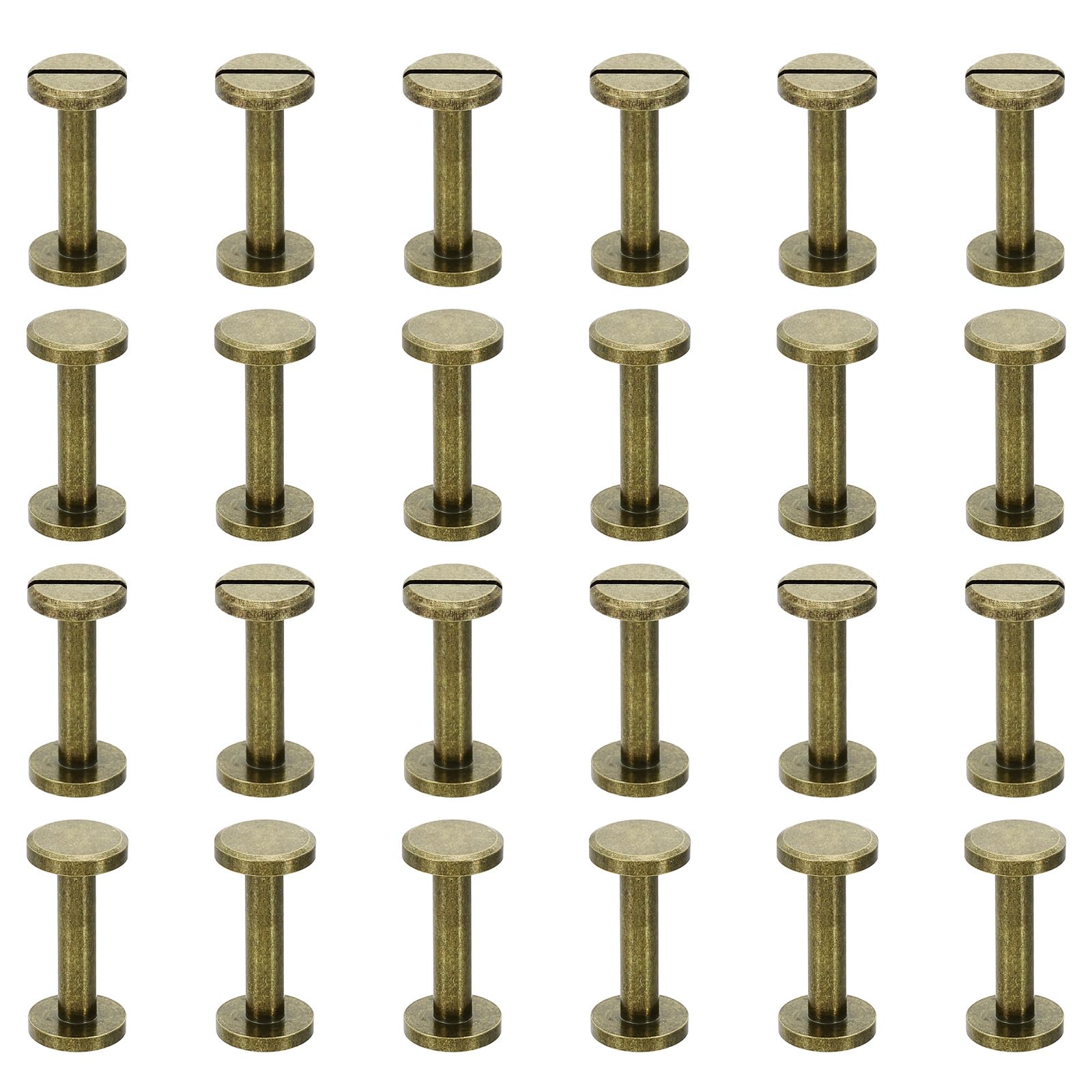 PATIKIL M4x18mm Chicago Screws, 25 Sets Brass Chicago Screw Slotted Binding Post Screw Rivets for Leather Belt Scrapbook Photo Albums, Bronze
