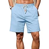 Sailwind Men's Linen Cotton Shorts 7" Elastic Waist Drawstring Casual Summer Beach Shorts
