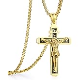 Rehoboth Jesus Christ on INRI Crucifix Cross Large Pendant Necklace for Teens Womens Mens with 24 Inch Stainless Steel Chain