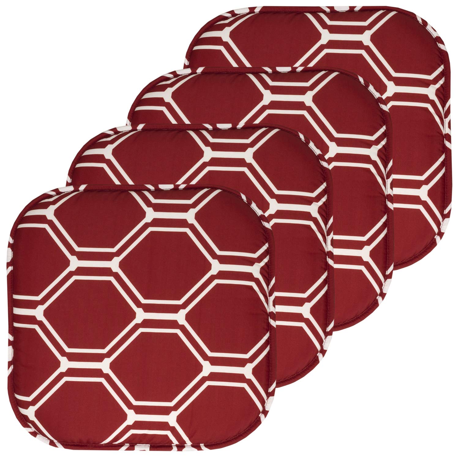 Sweet Home Collection Chair Cushion Memory Foam Pads Honeycomb Pattern Slip Non Skid Rubber Back Rounded Square 16" x 16" Seat Cover, Mirage Wine/White, 4 Pack Image Sweet Home Collection Chair Cushion Memory Foam Pads Honeycomb Pattern Slip Non Skid Rubber Back Rounded Square 16" x 16" Seat Cover, Mirage Wine/White, 4 Pack Image