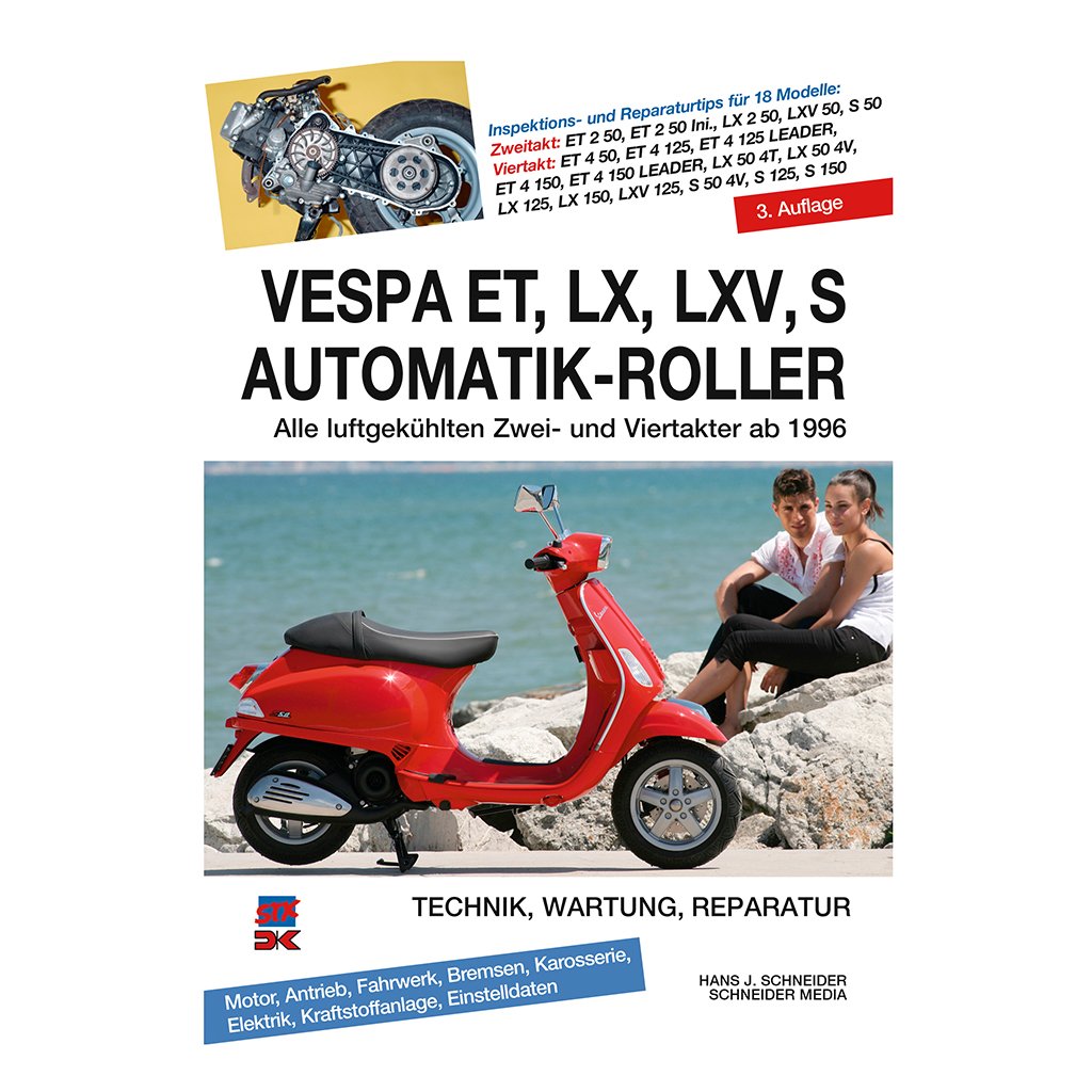 Repair manual (English language not guaranteed) for Vespa ET2-LX50-125, ET2  50 C12, injection C16, carburettor C38, LX 125 M44 4-stroke C381 2, C383  2V, ...