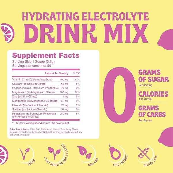 ELECTROLYTE POWDER – PINK LEMONADE FLAVOR | SUGAR-FREE HYDRATION MIX WITH 6 KEY ELECTROLYTES FOR ENERGY, MUSCLE RECOVERY & CRAMP RELIEF | KETO, VEGAN, FASTING FRIENDLY | MAGNESIUM + POTASSIUM