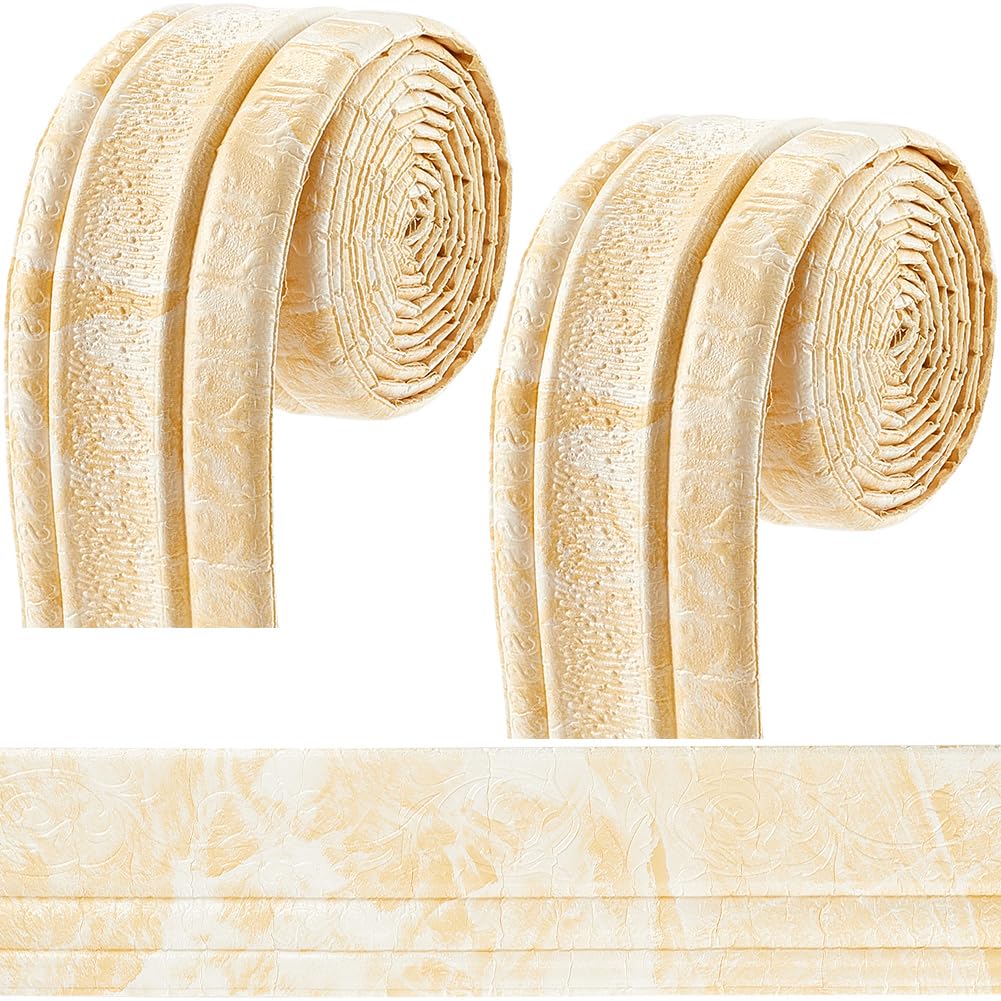 GORGECFAFT 2 Rolls 2.3mx79mm Crown Molding Peel and Stick Mirror Edging Frame Lines Wall Base Moccasin 3D Wall Edging Foam Flexible Wallpaper Border Ceiling Baseboard for Home DIY Furniture Home Decor