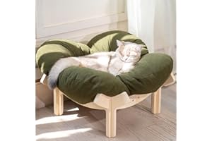CHEERHOME PETS Elevated Cat Bed Wooden with Cushion Fluffy Pet Couch Sofa for Indoor Cats Raised Kitty Lounge Chair Suitable 