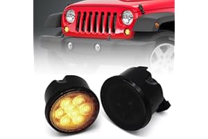 DKMGHT Turn Signal Lights Smoked Lens for Jeep Wrangler 2007-2018 JK JKU Amber LED Front Blinkers Grill Indicator Parking Lamp (Honycomb Style)