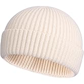 ROYBENS Swag Wool Knit Cuff Short Fisherman Beanie for Men Women, Winter Warm Hats