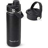 ThermoProof Insulated Water Bottle – Stainless Steel, Wide Mouth, Flip & Spout Lids, Leakproof, Dishwasher Safe, Reusable – Keeps Drinks Hot or Cold – for Adults & Kids – 18oz, Black