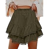 LOMON Flowy Skorts for Women Ruffle Tiered Skorts High Waist Mini Skirts Tennis Golf Crochet Casual Shorts