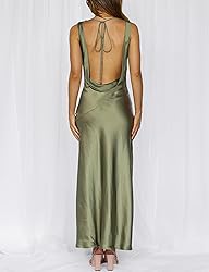 Satin Cowl Neck Sleeveless Backless Maxi Wedding