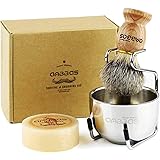 Anbbas Pure Badger Hair Shaving Brush Solid Wood Handle with Goat Milk Shaving Soap 100g,Stainless Steel Shaving Stand and 2 