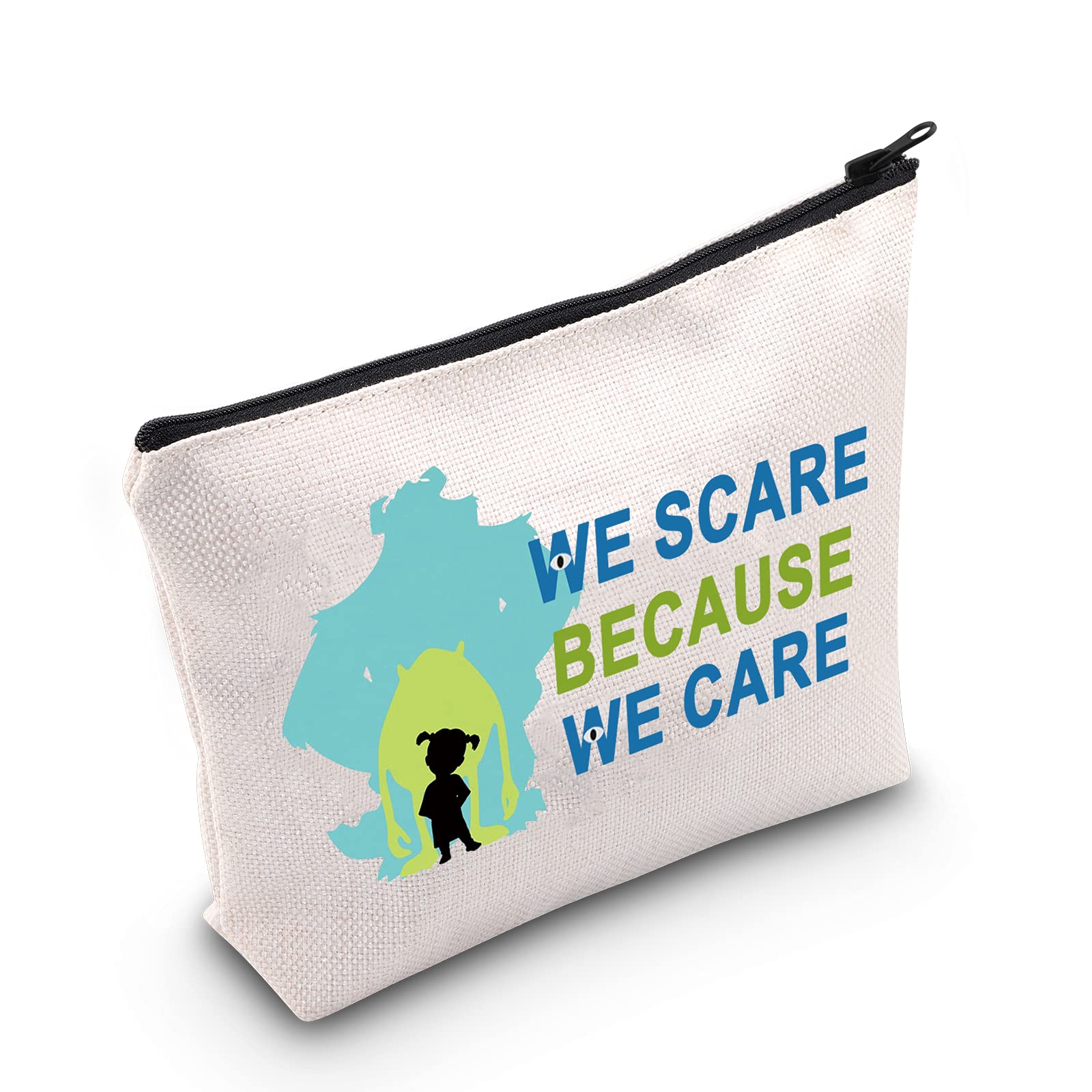 LEVLO Funny Monsters Movie Cosmetic Make Up Bag Mike Sully Boo Fans Gift We Scare Because We Care Makeup Zipper Pouch Bag, We Scare Because, Makeup Bag